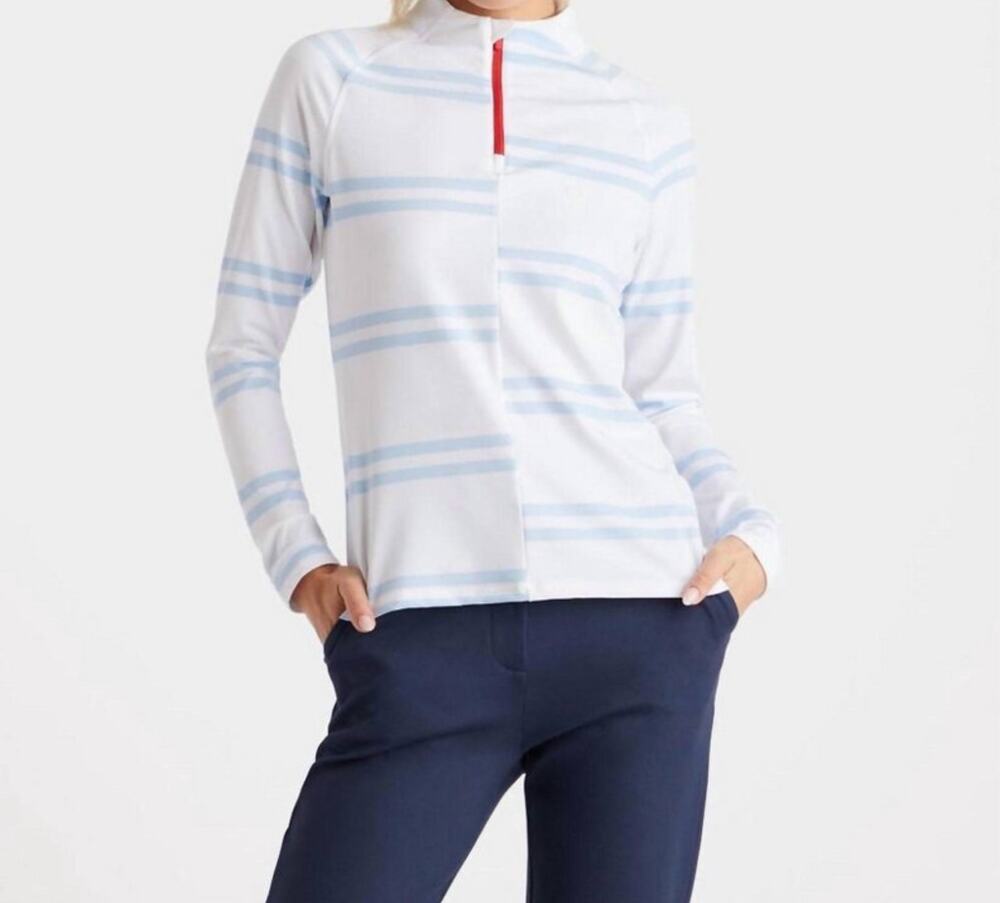 G/FORE G FORE Womens Offset Stripe ¼ Zip Blue White Size M